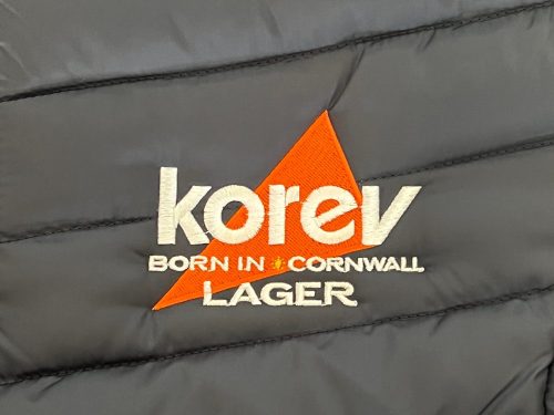 Korev embroidered logo on jacket supplied in Cornwall by Pentire Branding
